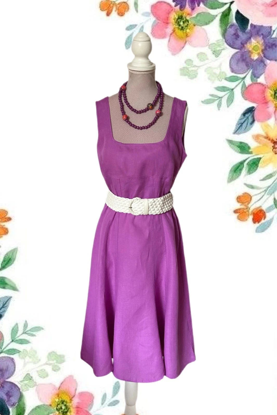 💜🌾Vestido vintage 100% lino campestre cottagecore Marella boho chic vestido de lino lila púrpura 38/40🌾💜 – photo 4